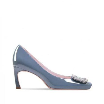 Blue Grey Square Toe Mid Heel Pumps Manufacturer